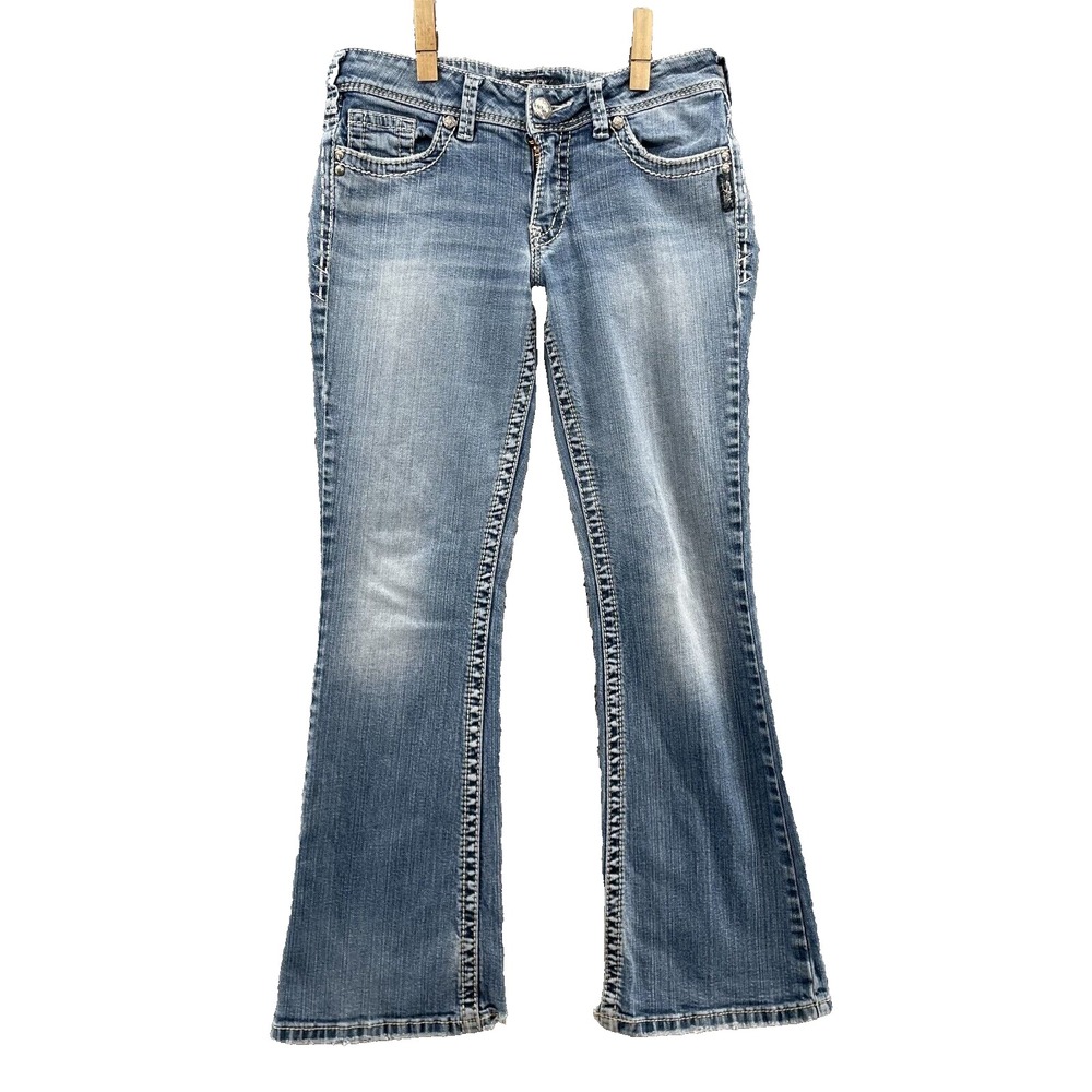 Silver Suki Jeans Womens 29x27* Low Flare Slim Bootcut Western Y2k Cowgirl Rodeo